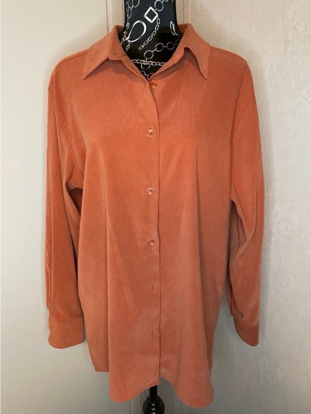 Real Comfort Faux Suede Button-Front Shirt Blouse Top Size Large Rust Orange